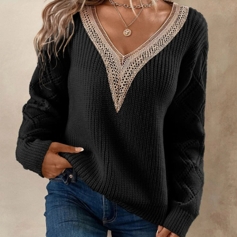Spring Autumn V neck Sweater Loose Casual Pullover Women Knitwear Bella Mia